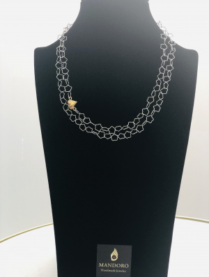 Lange, vielseitig tragbare Kette aus 925er Sterlingsilber mit silbervergoldetem Herz