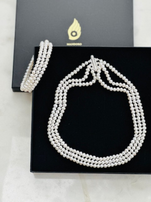 dreireihige Kette mit Armband aus Süsswasserperlen, 925er Sterlingsilber